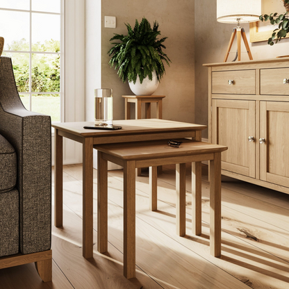 Taberno Oak Nest of 2 Tables – Natural Oak Finish