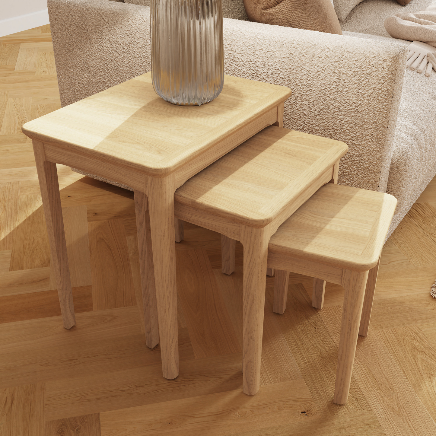Hudson Ash Nest of 3 Tables – Natural Lacquer Finish