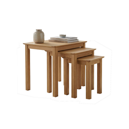 Taberno Oak Assembled Nest of 3 Tables – Natural Lacquer Finish