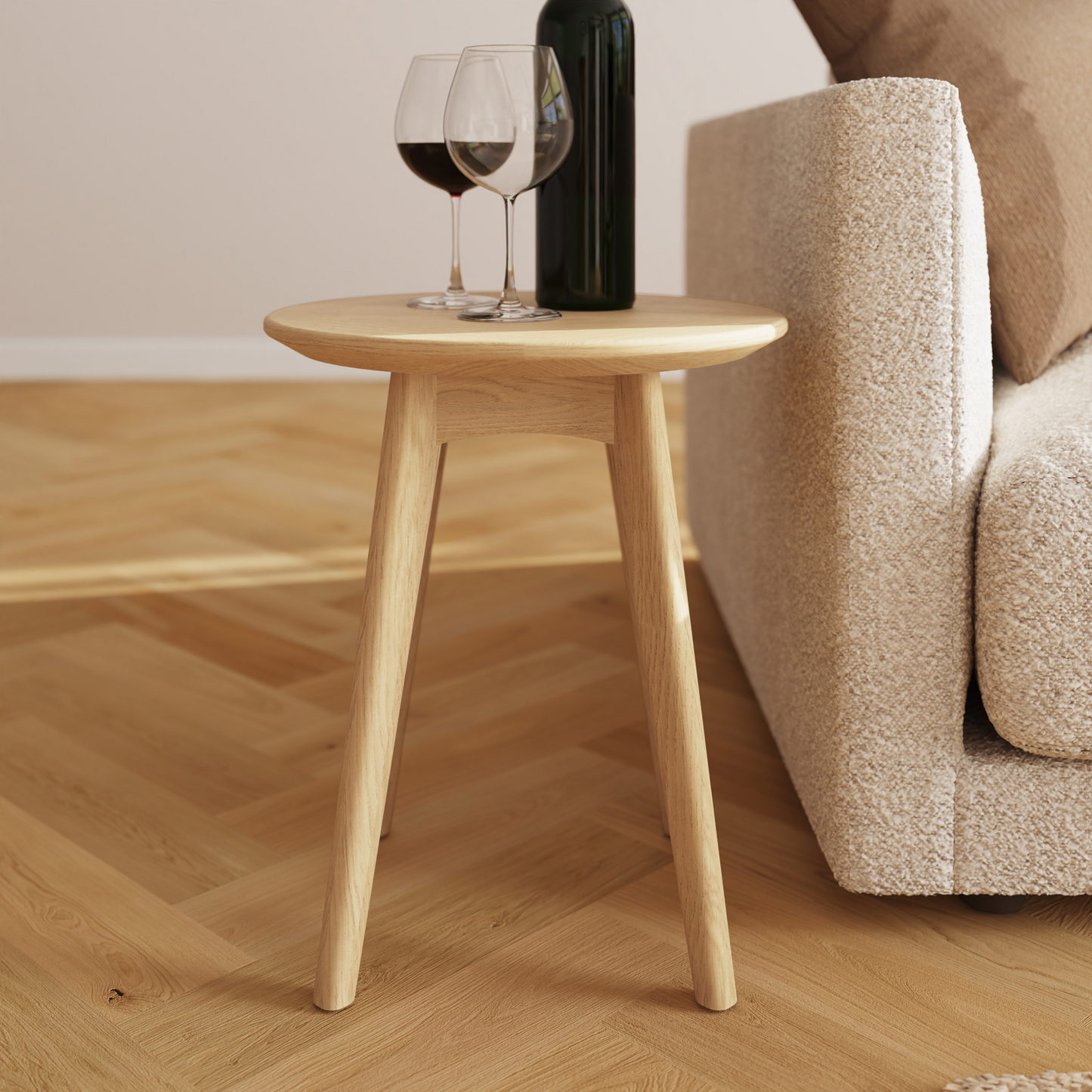 Newark Ash Round Wine Table – Scandi Style with Tapered Legs