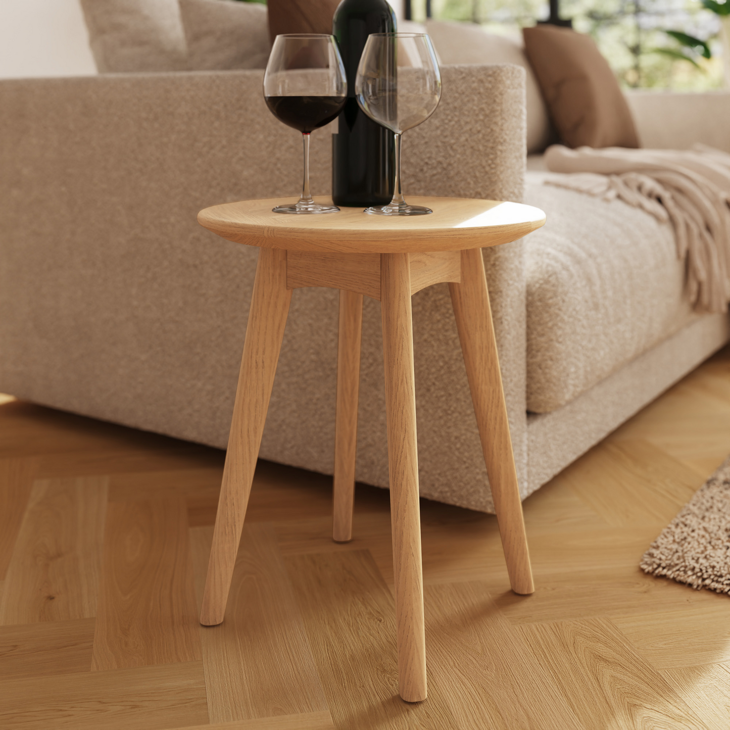 Newark Ash Round Wine Table – Scandi Style with Tapered Legs