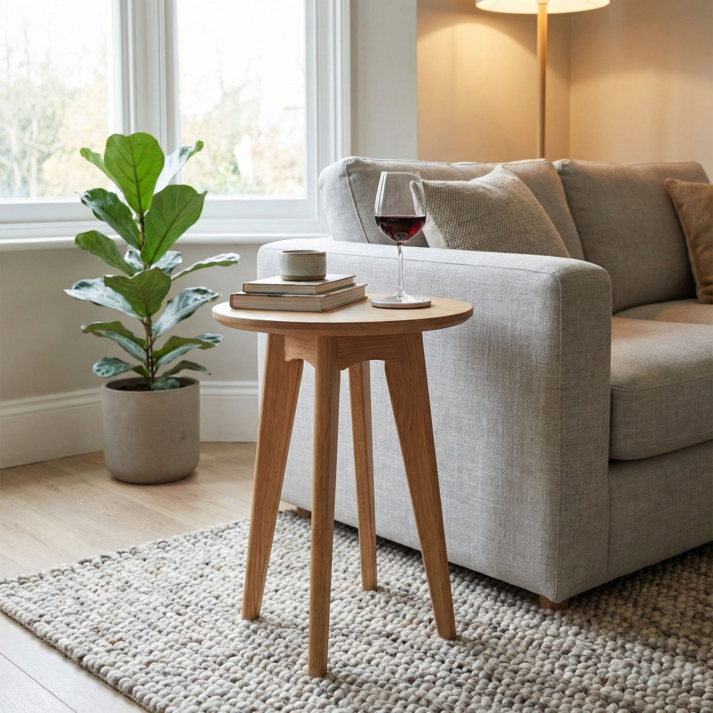 Taberno Oak Round Wine Table – Solid Oak with Natural Lacquer Finish