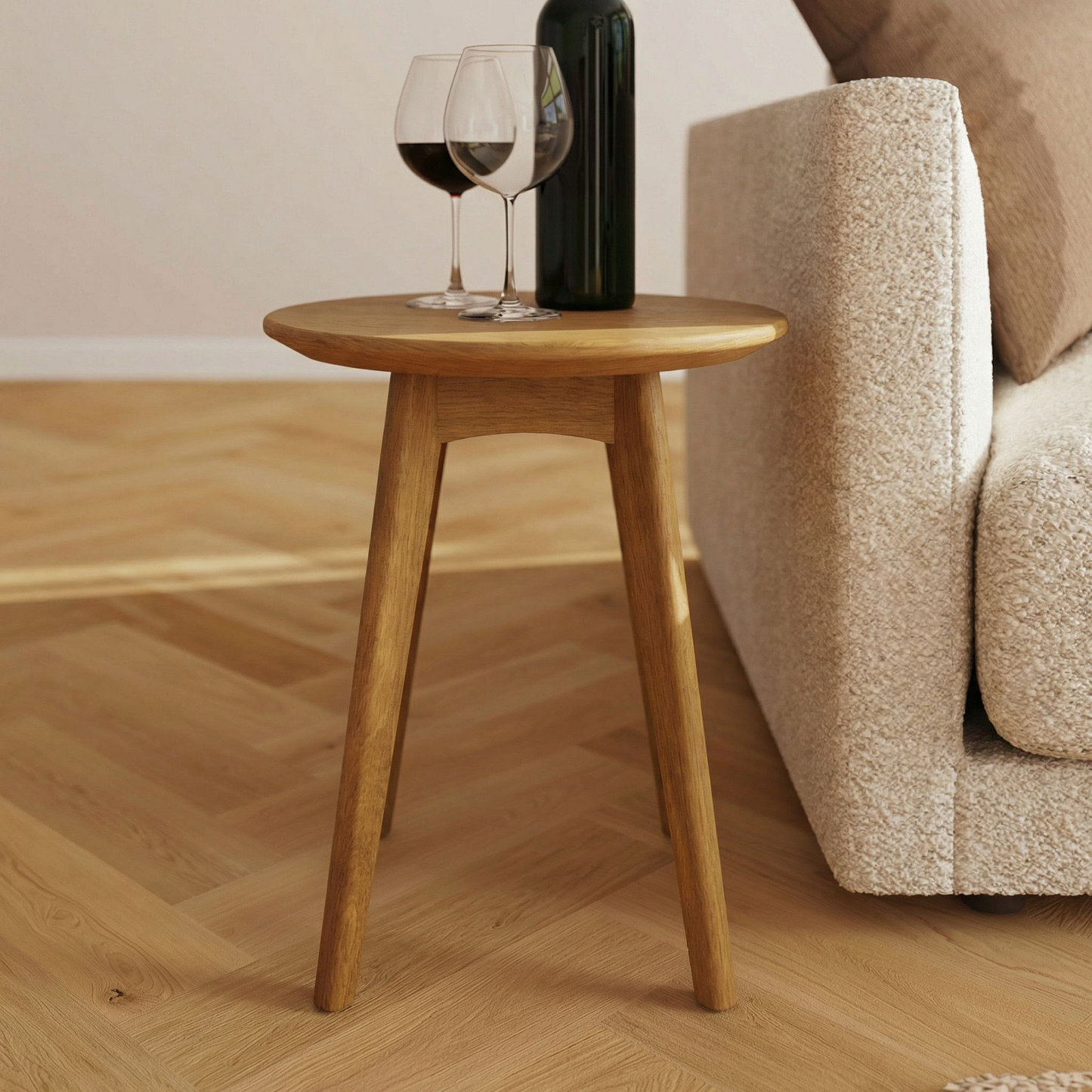 Taberno Oak Round Wine Table – Solid Oak with Natural Lacquer Finish