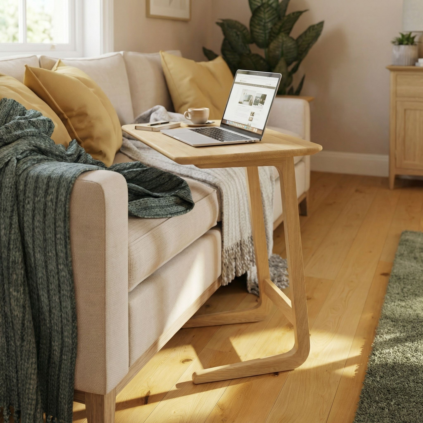 Taberno Oak Sofa Laptop Table – Solid Oak with Natural Lacquer Finish