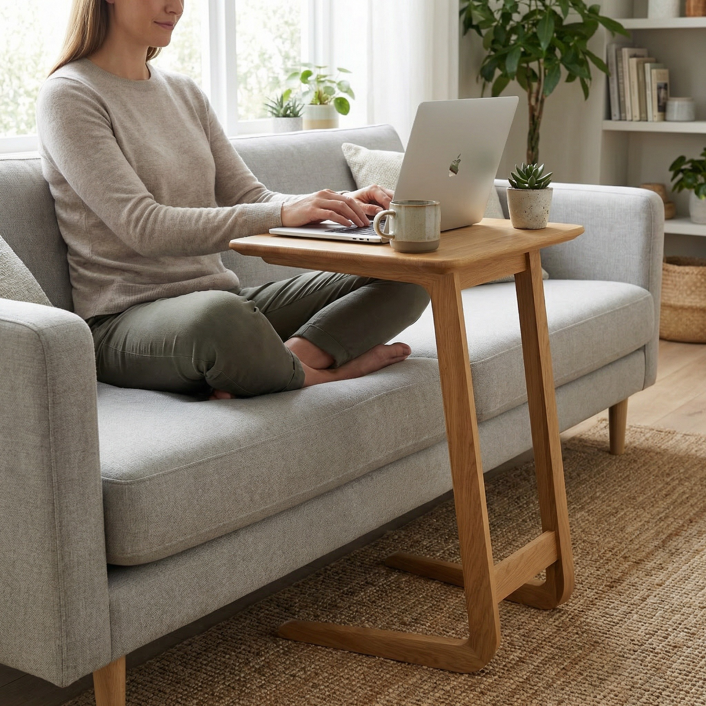 Taberno Oak Sofa Laptop Table – Solid Oak with Natural Lacquer Finish