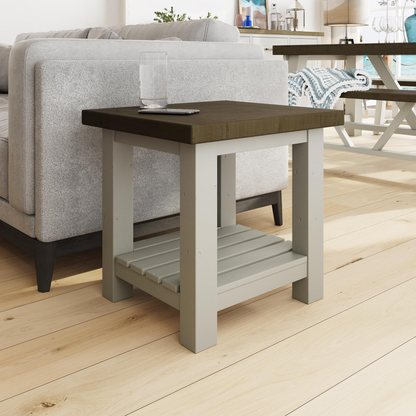 Purbeck Truffle End Side Table – Solid Reclaimed Pine, Driftwood & Truffle Finish