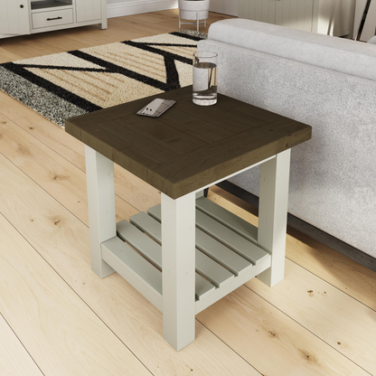 Purbeck Truffle End Side Table – Solid Reclaimed Pine, Driftwood & Truffle Finish
