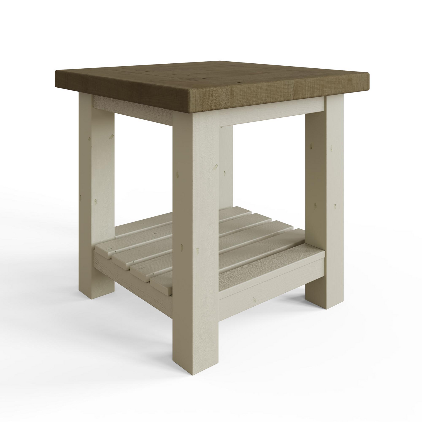 Purbeck Truffle End Side Table – Solid Reclaimed Pine, Driftwood & Truffle Finish