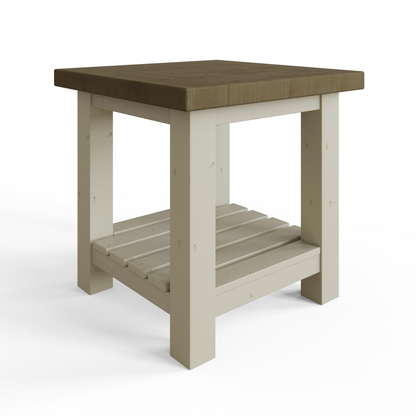 Purbeck Truffle End Side Table – Solid Reclaimed Pine, Driftwood & Truffle Finish
