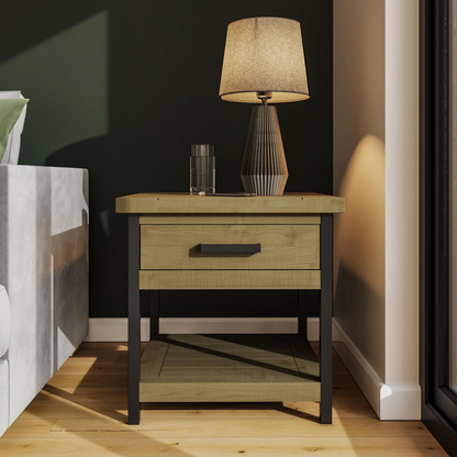Lowry 1 Drawer Side Table – Driftwood Lacquered Solid Reclaimed Pine