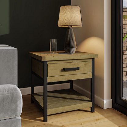 Lowry 1 Drawer Side Table – Driftwood Lacquered Solid Reclaimed Pine
