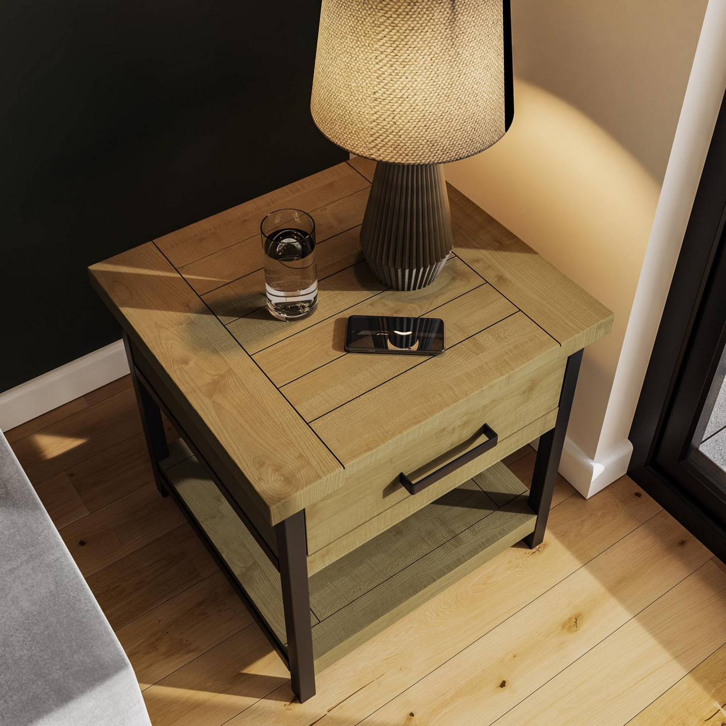 Lowry 1 Drawer Side Table – Driftwood Lacquered Solid Reclaimed Pine