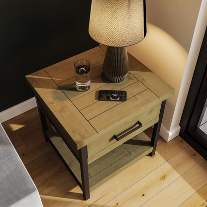 Lowry 1 Drawer Side Table – Driftwood Lacquered Solid Reclaimed Pine