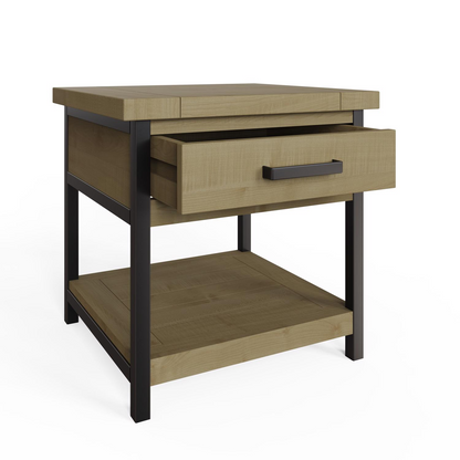 Lowry 1 Drawer Side Table – Driftwood Lacquered Solid Reclaimed Pine