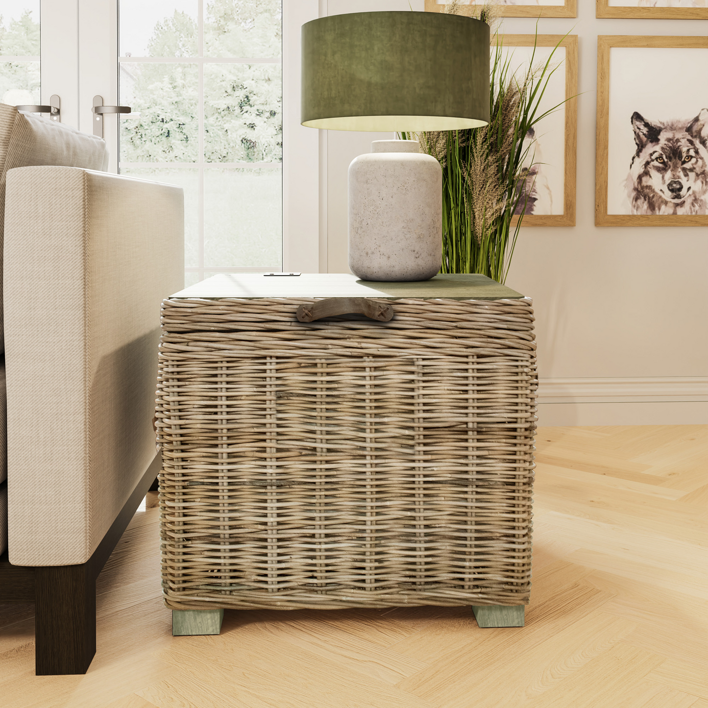 Maya Handmade Kubu Rattan Storage Side Table Limewash – Eco-Friendly & Stylish