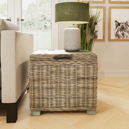 Maya Handmade Kubu Rattan Storage Side Table Limewash – Eco-Friendly & Stylish