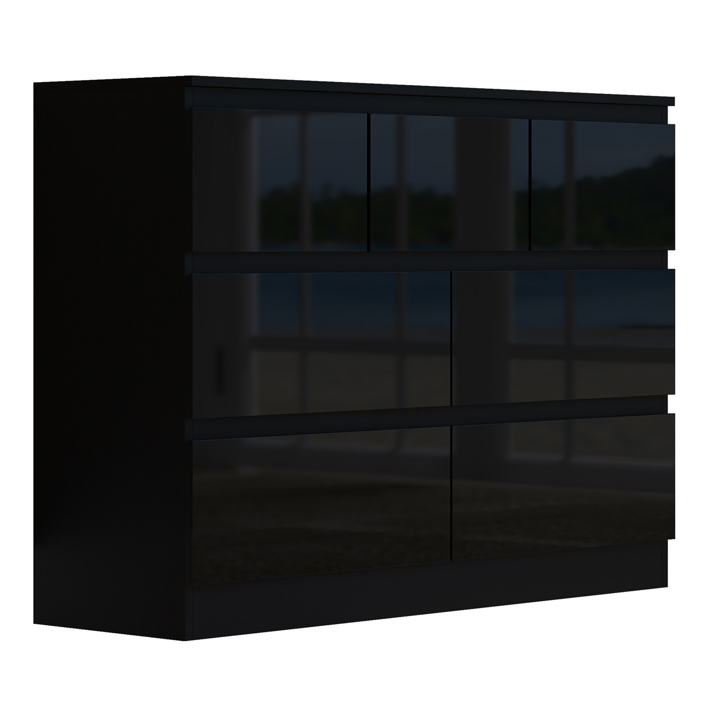 FWStyle Stora 7 Drawer Chest of Drawers – Black Gloss Front
