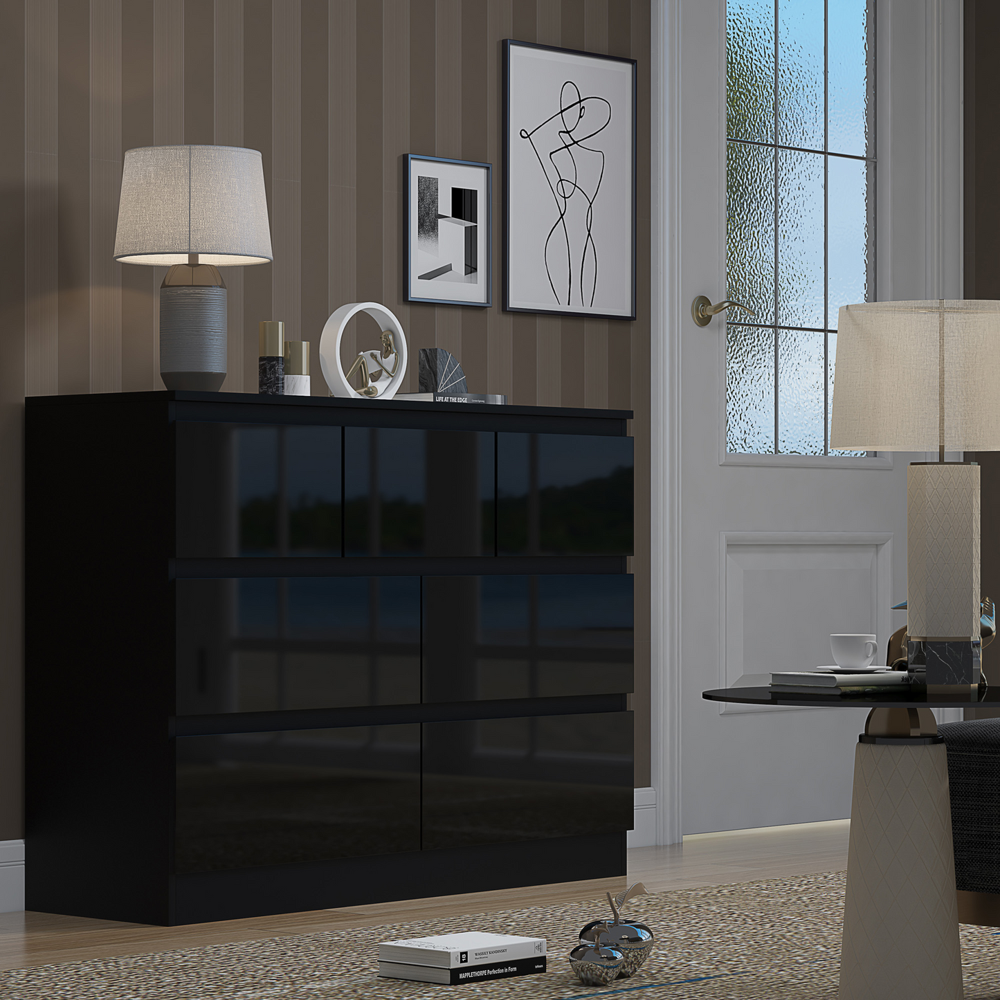FWStyle Stora 7 Drawer Chest of Drawers – Black Gloss Front
