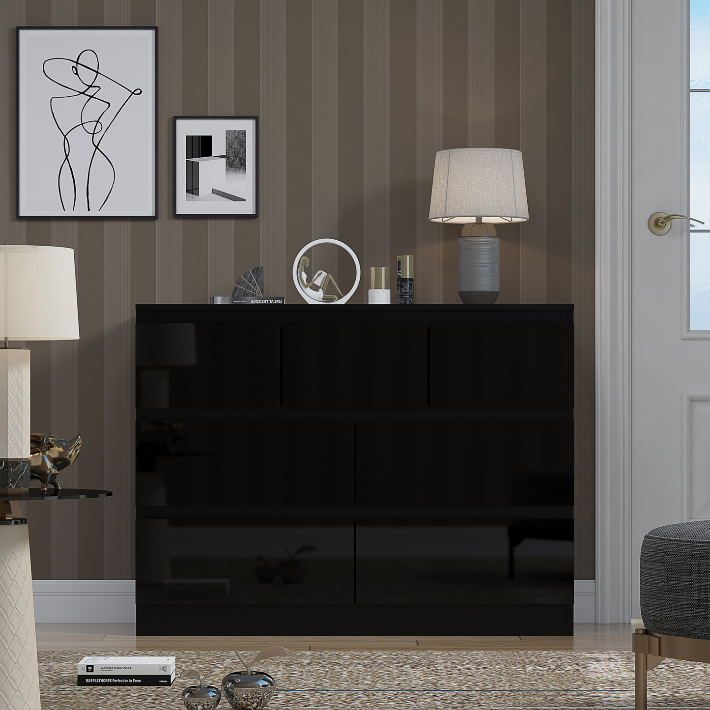 FWStyle Stora 7 Drawer Chest of Drawers – Black Gloss Front
