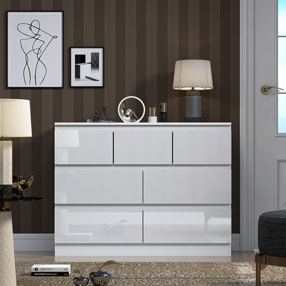 FWStyle Stora 7 Drawer Chest – White Gloss Front Storage Cabinet