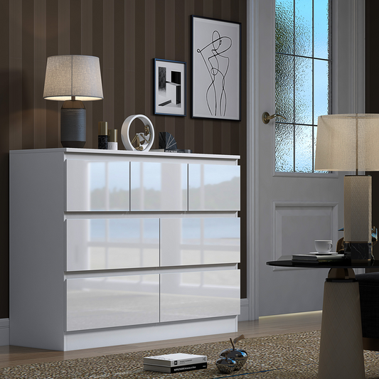 FWStyle Stora 7 Drawer Chest – White Gloss Front Storage Cabinet