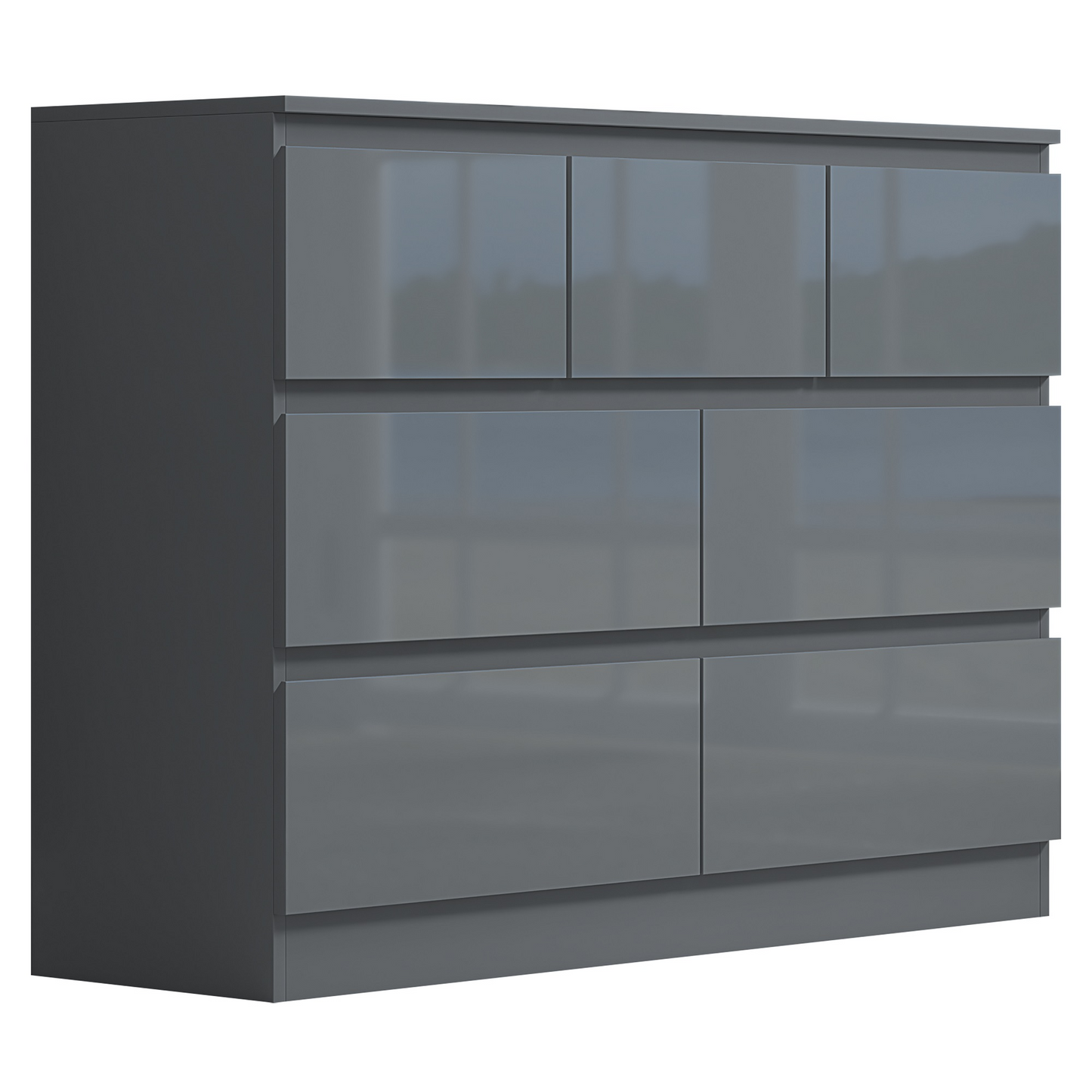 FWStyle Stora 7 Drawer Chest – Grey Gloss Front Storage Cabinet