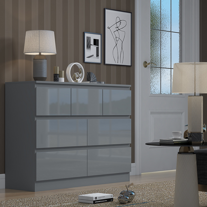 FWStyle Stora 7 Drawer Chest – Grey Gloss Front Storage Cabinet