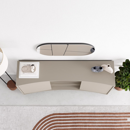 Frem 2 Door Curved Sideboard – Sandstone with Black Metal Legs