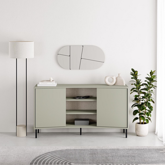 Frem 2 Door Curved Sideboard – Ash Green with Black Metal Legs