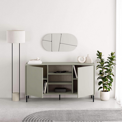 Frem 2 Door Curved Sideboard – Ash Green with Black Metal Legs