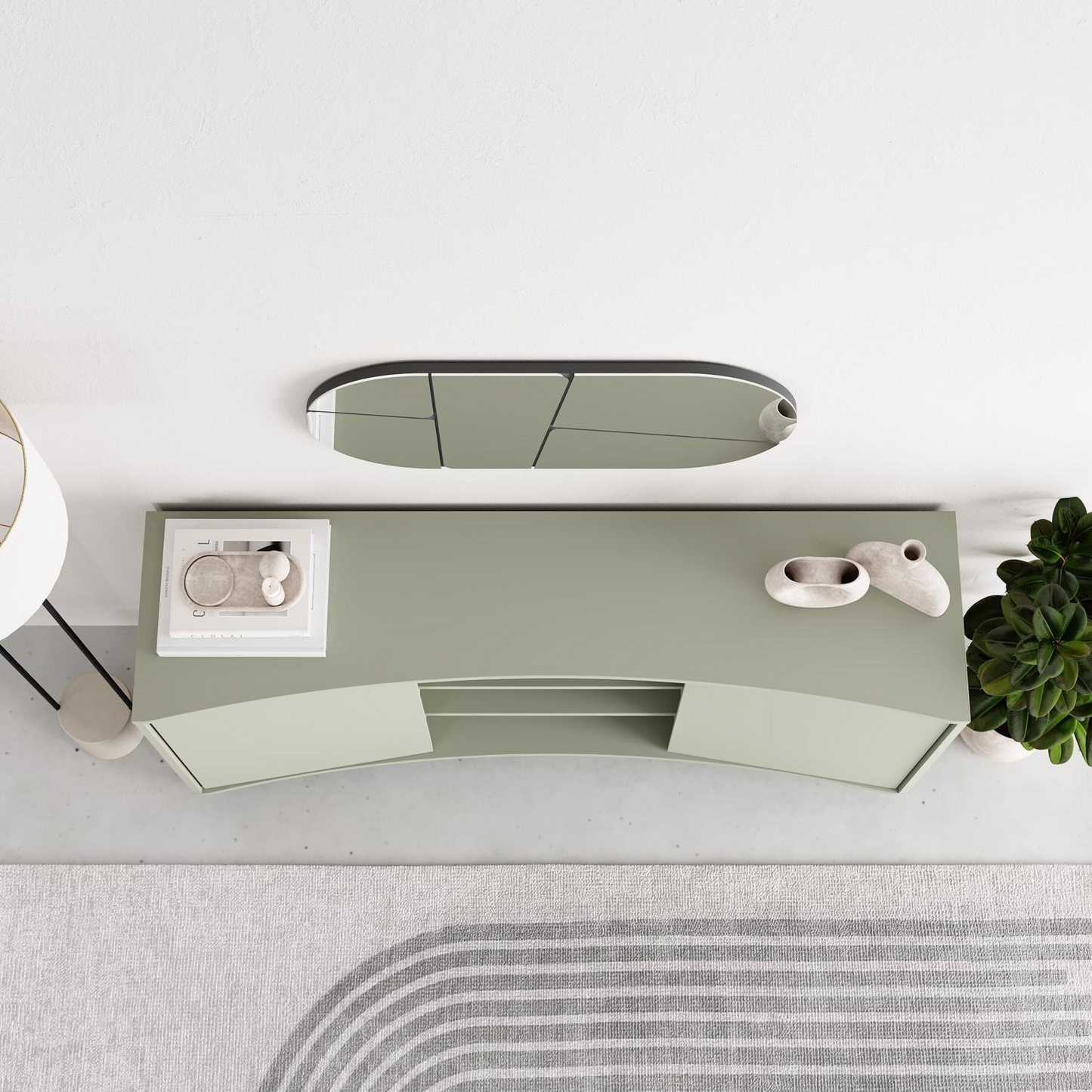 Frem 2 Door Curved Sideboard – Ash Green with Black Metal Legs