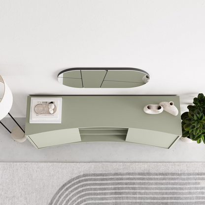 Frem 2 Door Curved Sideboard – Ash Green with Black Metal Legs
