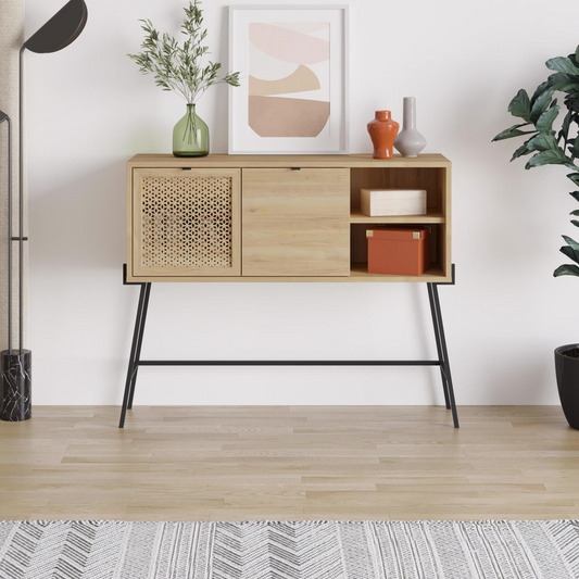 Naive 2 Door 1 Shelf Sideboard – Sapphire Oak with Black Metal Frame
