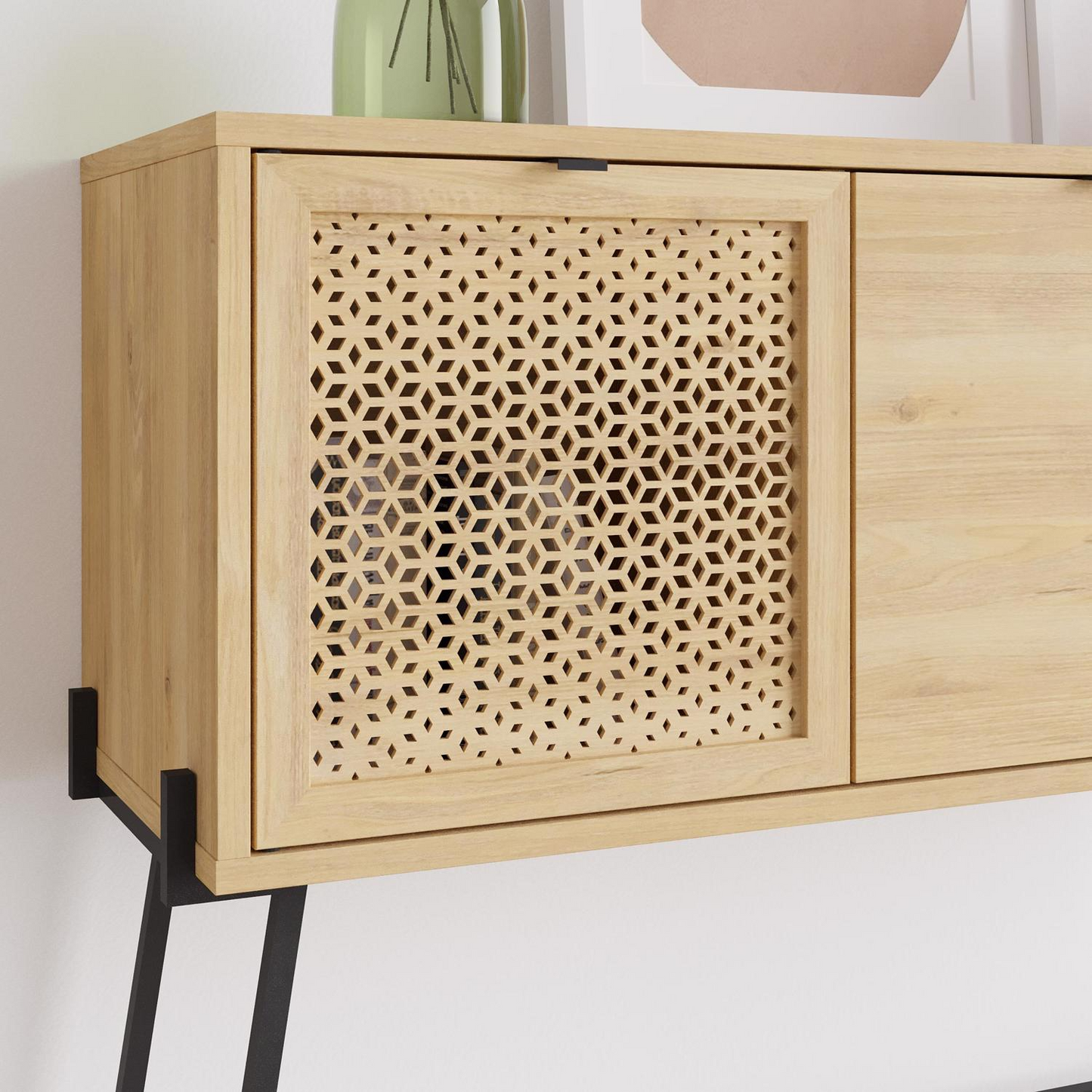 Naive 2 Door 1 Shelf Sideboard – Sapphire Oak with Black Metal Frame