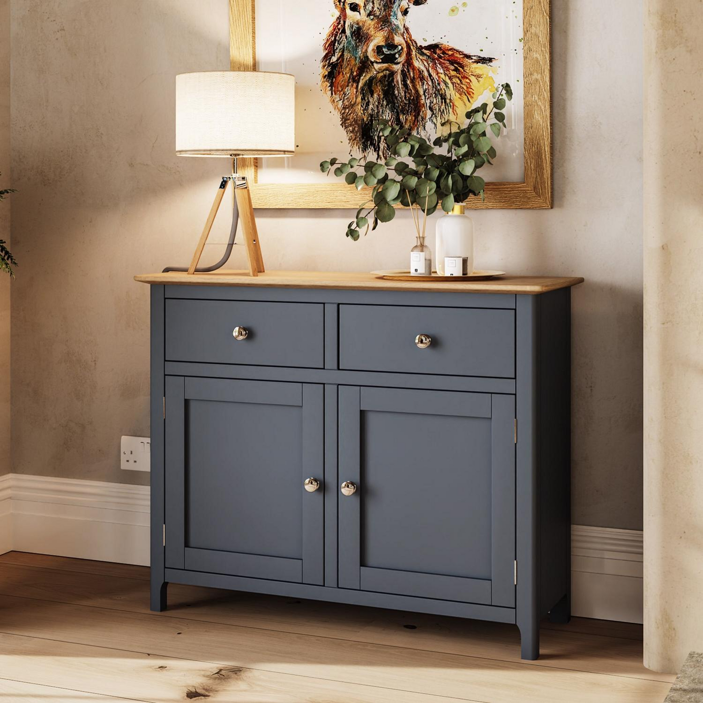 Taberno Oak 2 Door 2 Drawer Sideboard – Graphite Blue