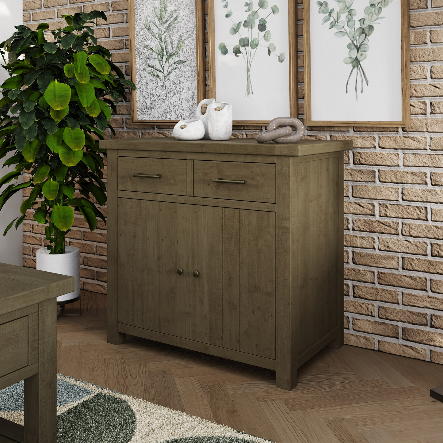 Saltash 2 Door 2 Drawer Compact Sideboard – Reclaimed Pine