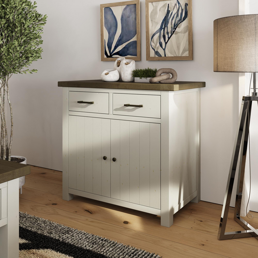 Purbeck Truffle 2 Door 2 Drawer Small Sideboard – Reclaimed Pine