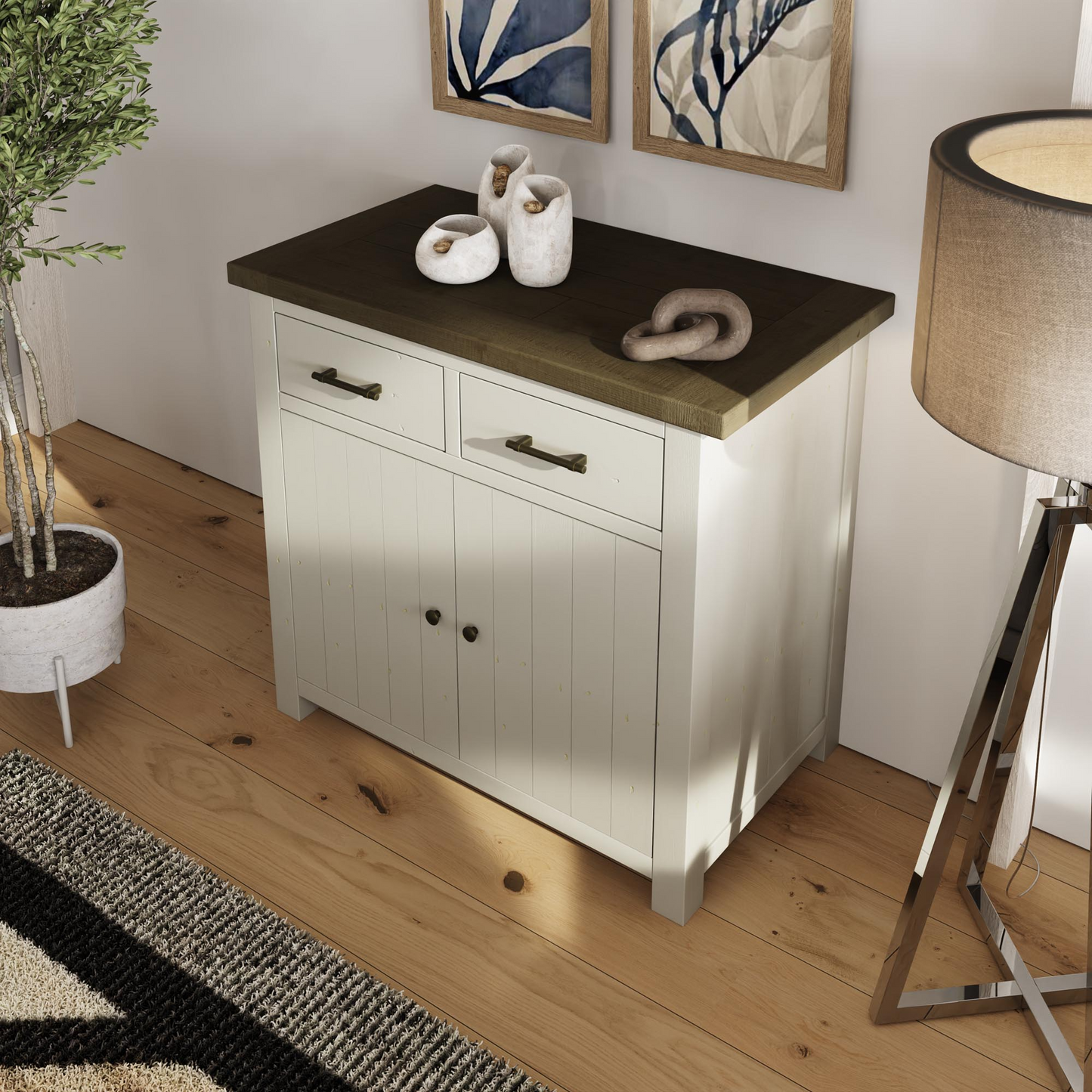 Purbeck Truffle 2 Door 2 Drawer Small Sideboard – Reclaimed Pine