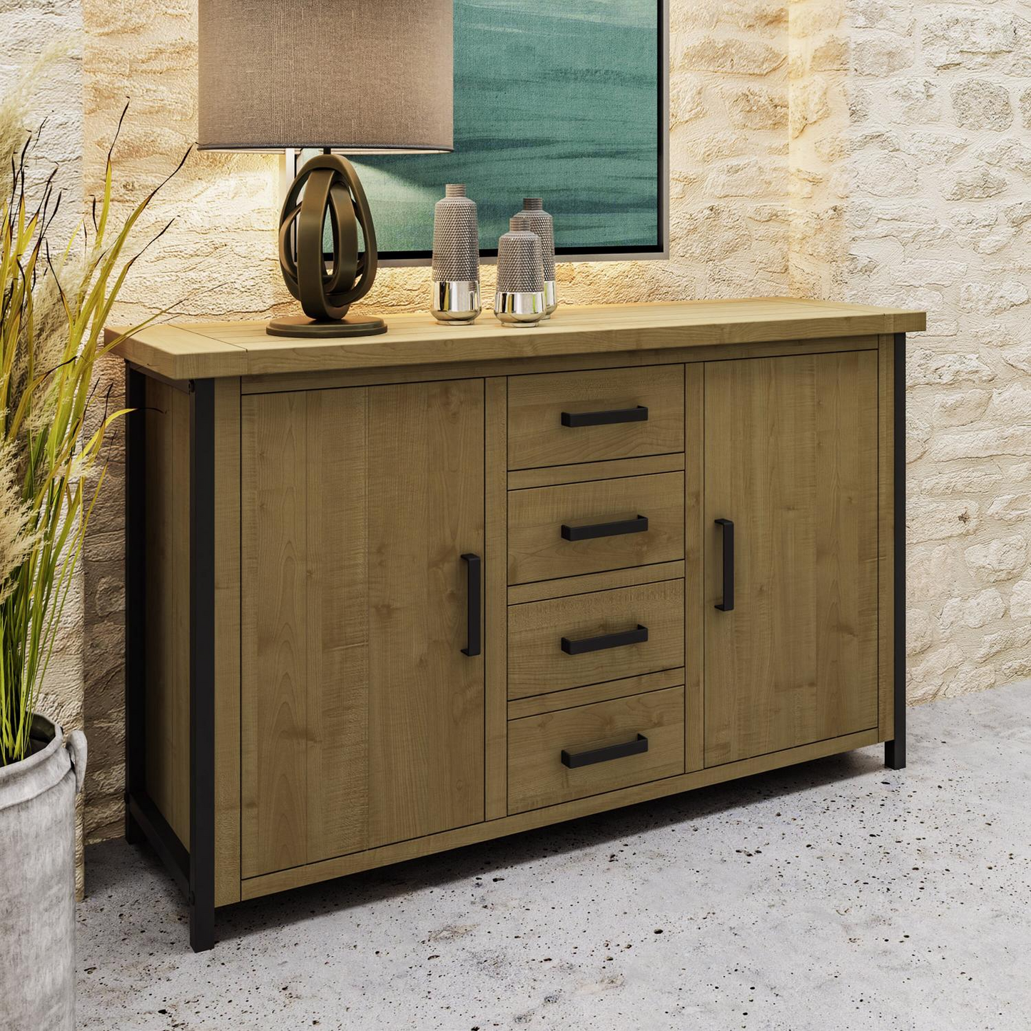Lowry 2 Door 4 Drawer Large Sideboard – Driftwood Reclaimed Pine
