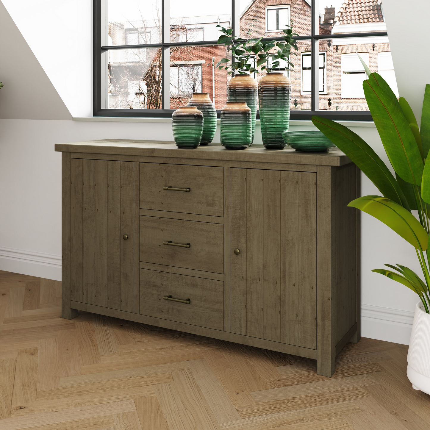 Saltash Large 2 Door 3 Drawer Sideboard – Solid Reclaimed Pine