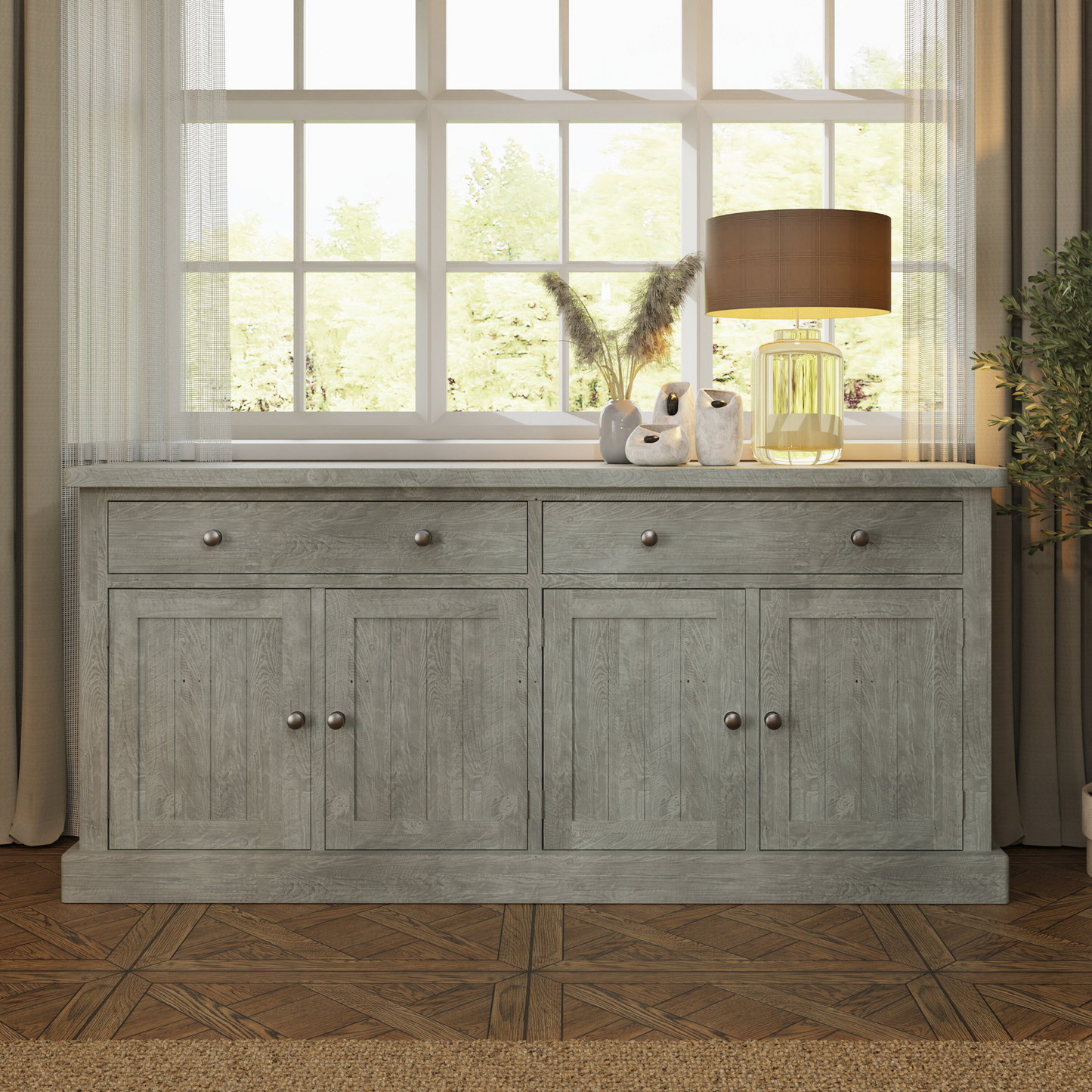 Bowood Large 4 Door Sideboard – Solid Wood Limewash