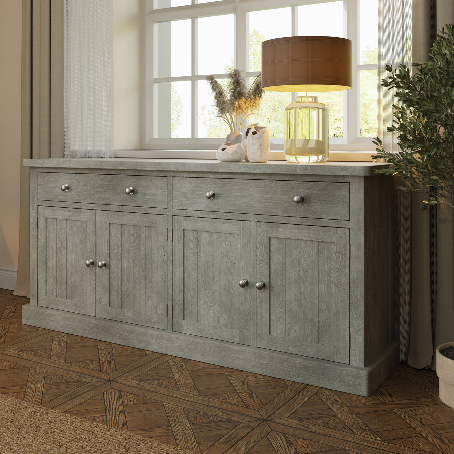Bowood Large 4 Door Sideboard – Solid Wood Limewash