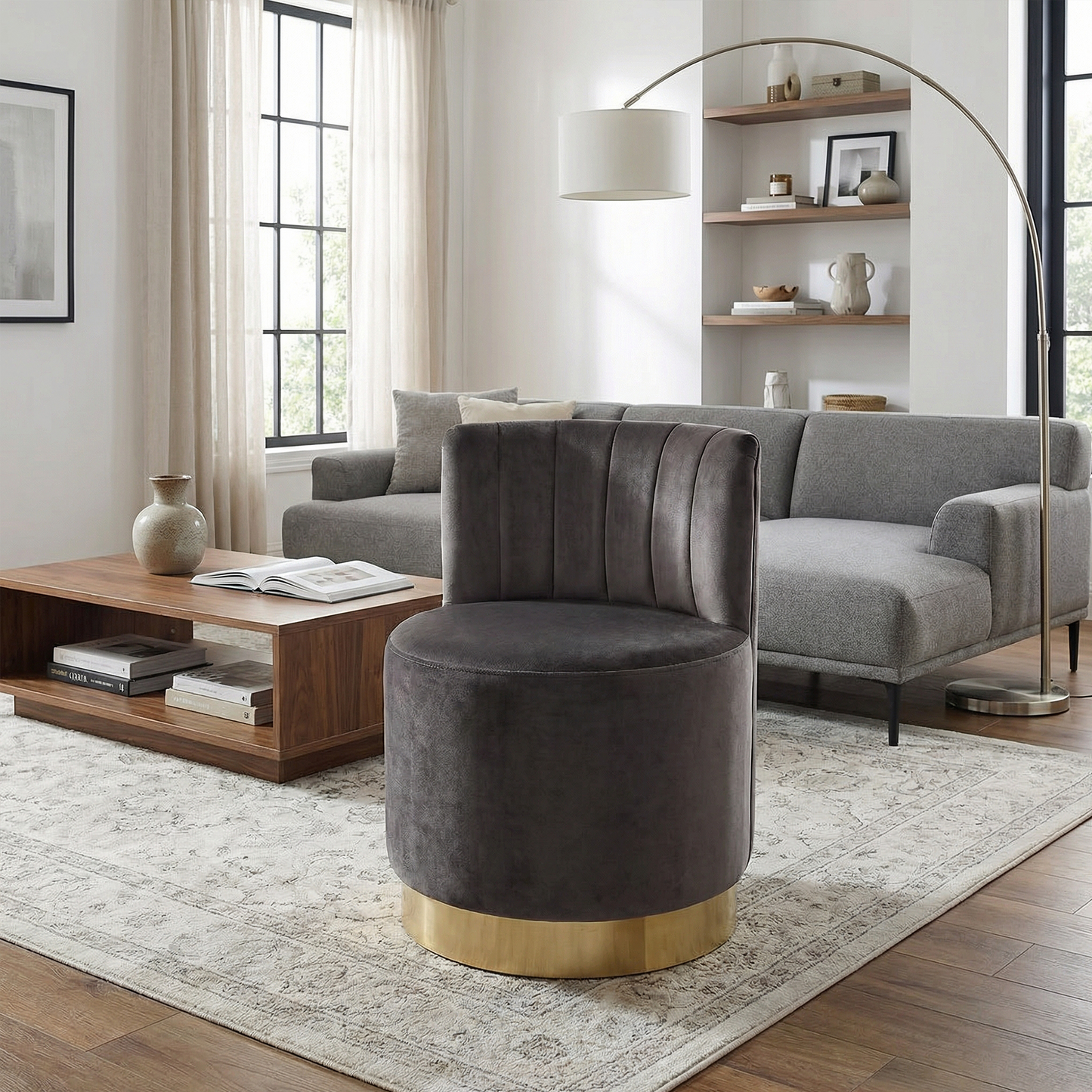 Loretta Barrel Chair - Mink Velvet Accent Chair