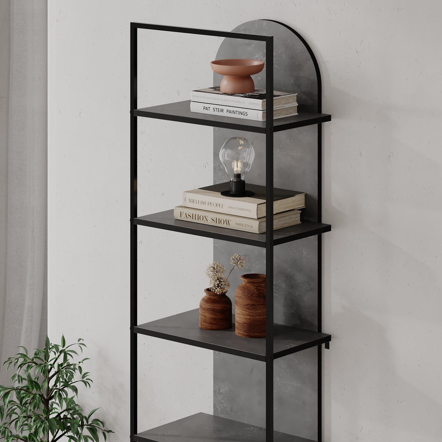 Archy Modern 5-Tier Wall Mounted Bookcase – Retro Grey 180 cm
