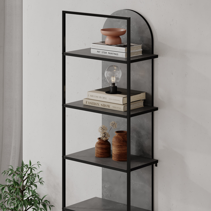 Archy Modern 5-Tier Wall Mounted Bookcase – Retro Grey 180 cm