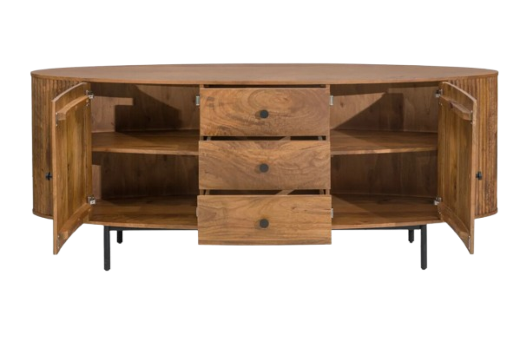 Torello Two Door Three Drawer Mango Wood Oval Sideboard