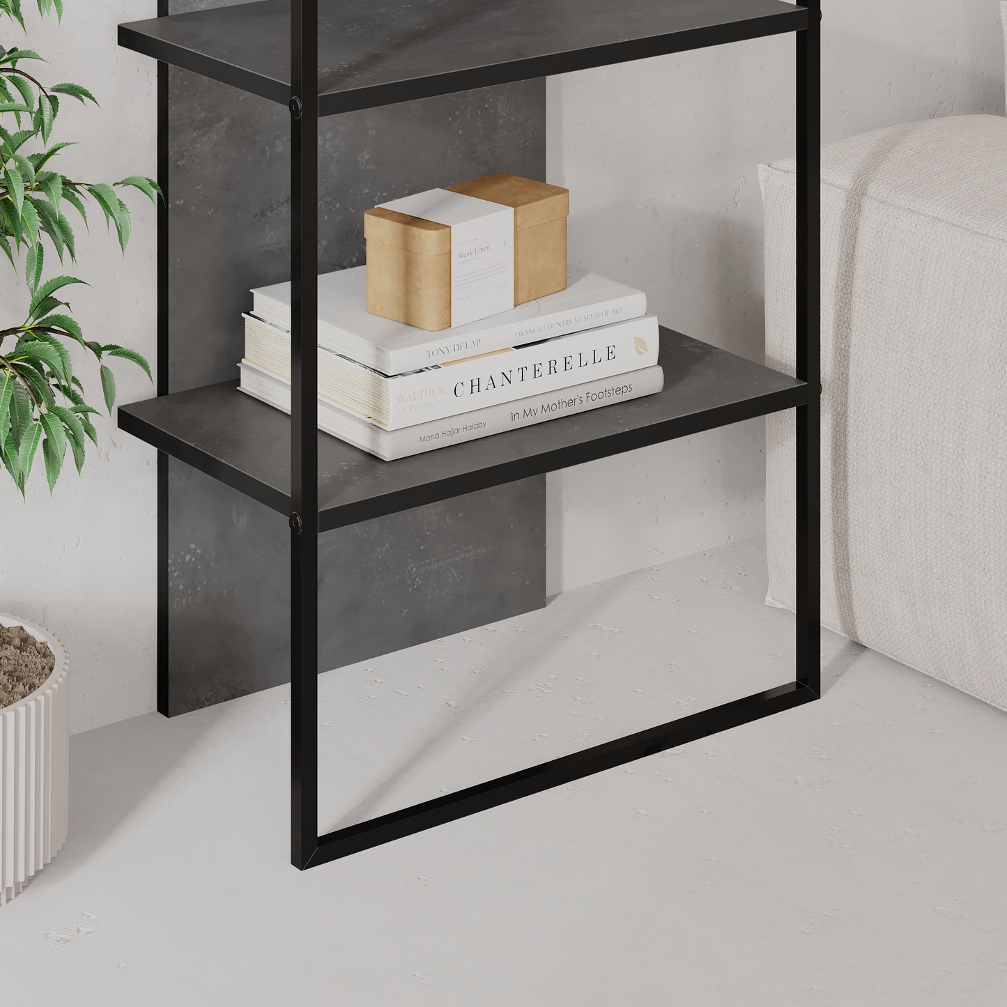 Archy Modern 5-Tier Wall Mounted Bookcase – Retro Grey 180 cm