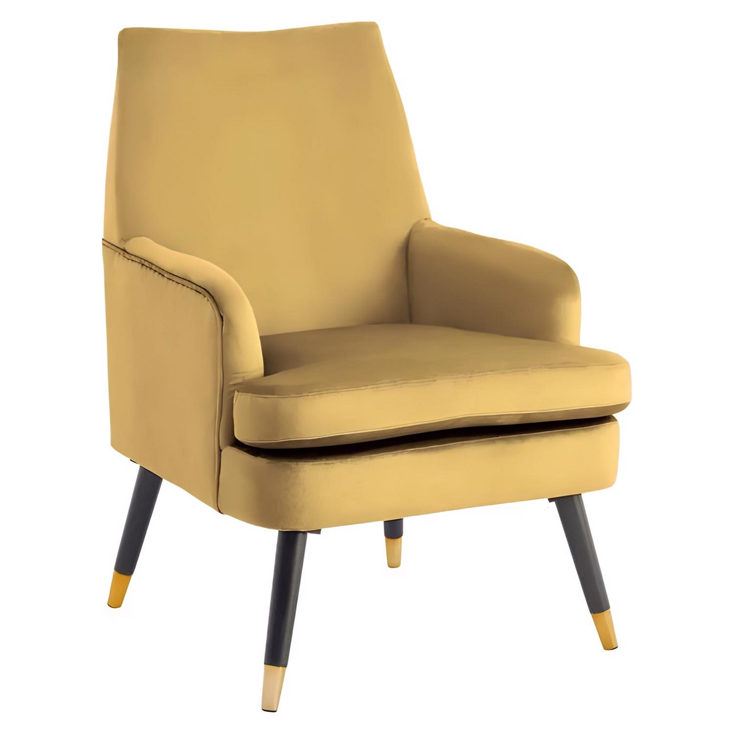 Loretta Mustard Velvet Accent Chair with Gold-Tipped Legs