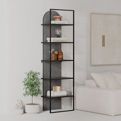 Archy Modern 5-Tier Wall Mounted Bookcase – Retro Grey 180 cm