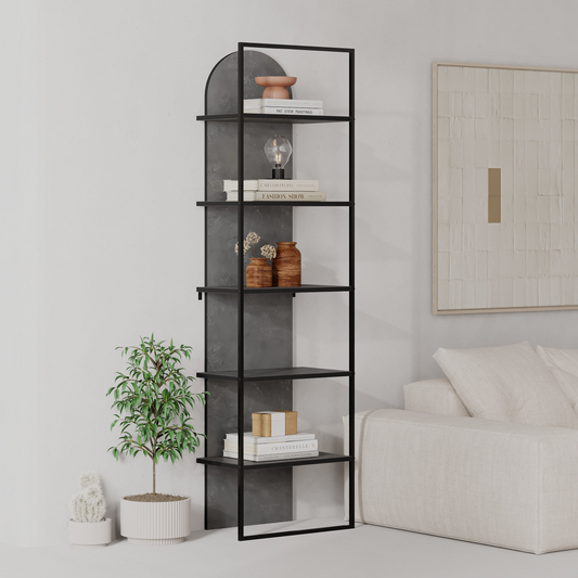 Archy Modern 5-Tier Wall Mounted Bookcase – Retro Grey 180 cm